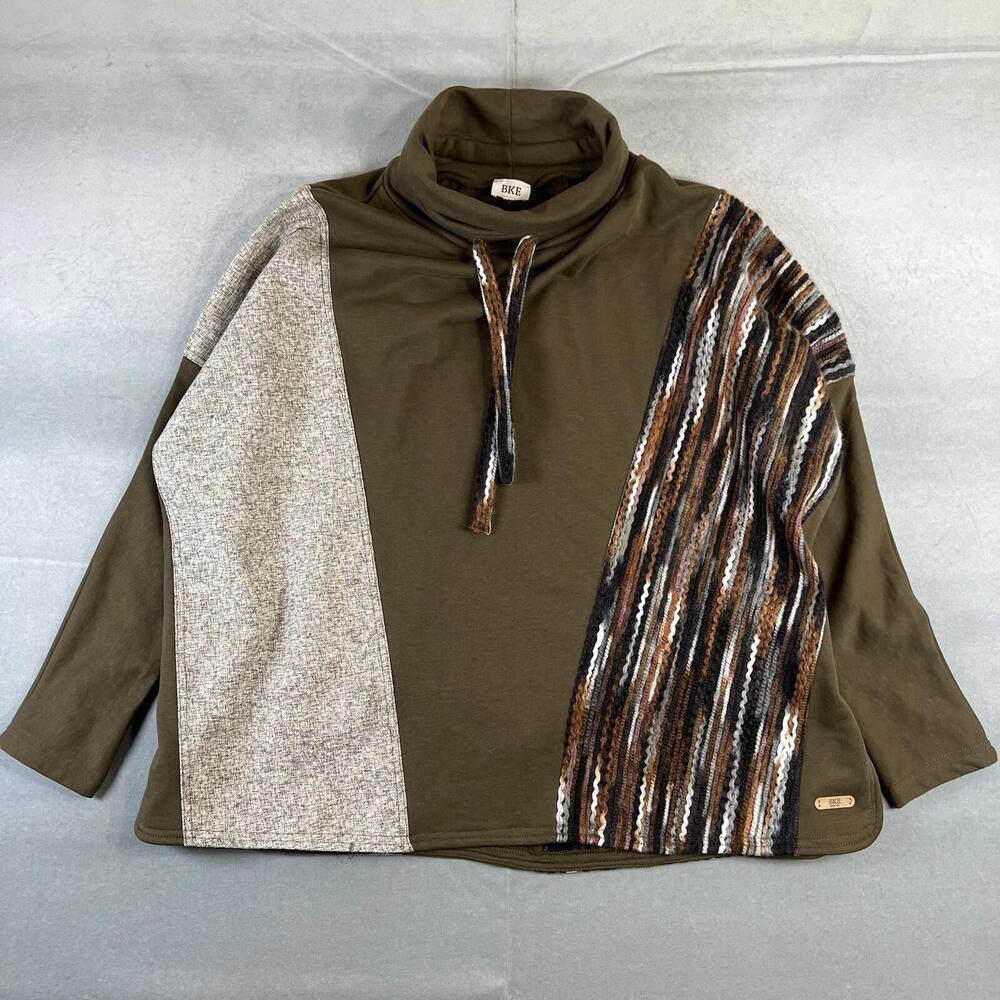 BKE Buckle Western Pullover Sweater Womens Small Cowl Neck Pieced Long Sleeve